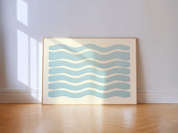 Bauhaus Waves Art Print, Pastel Blue Coastal Decor