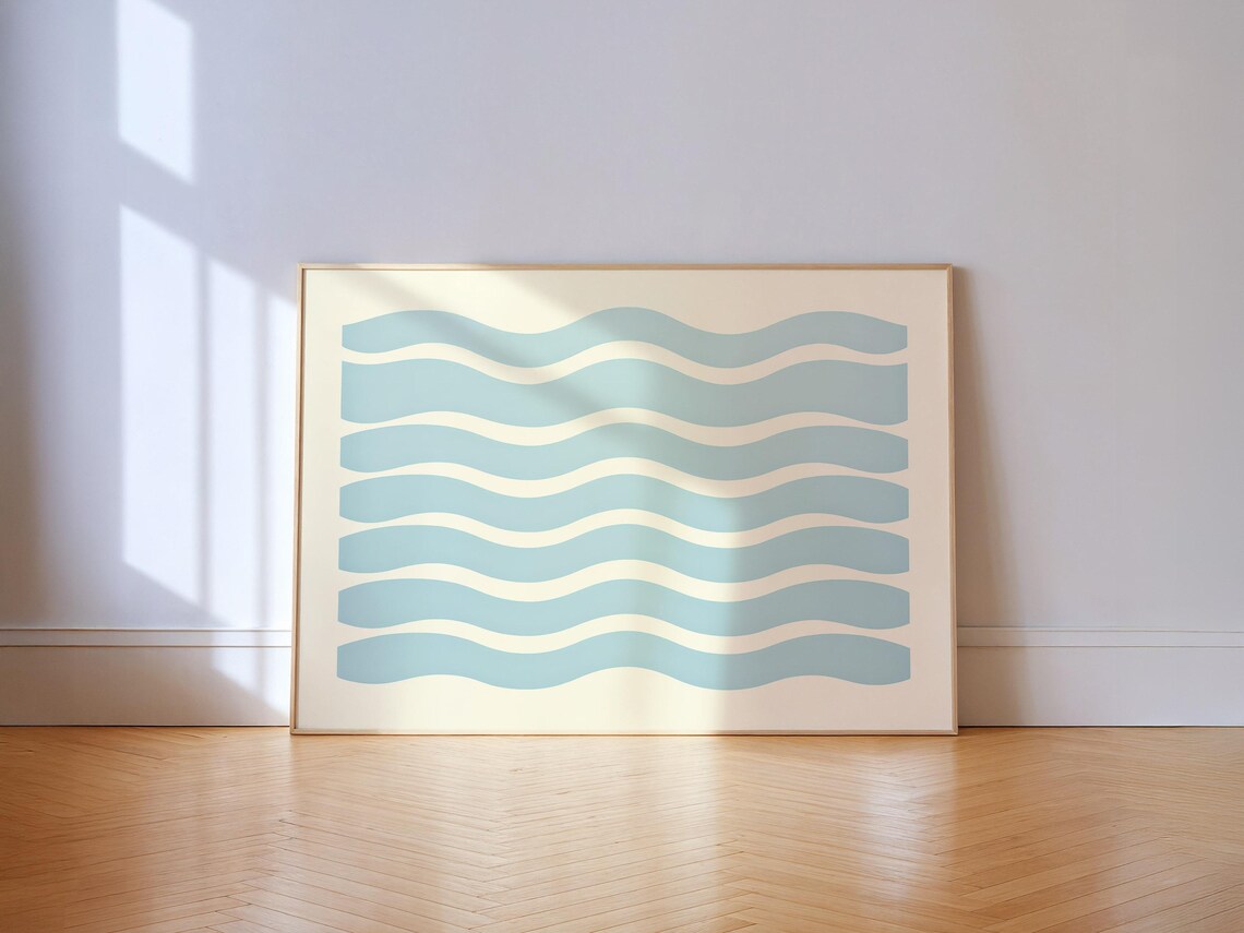 Bauhaus Waves Art Print, Pastel Blue Coastal Decor