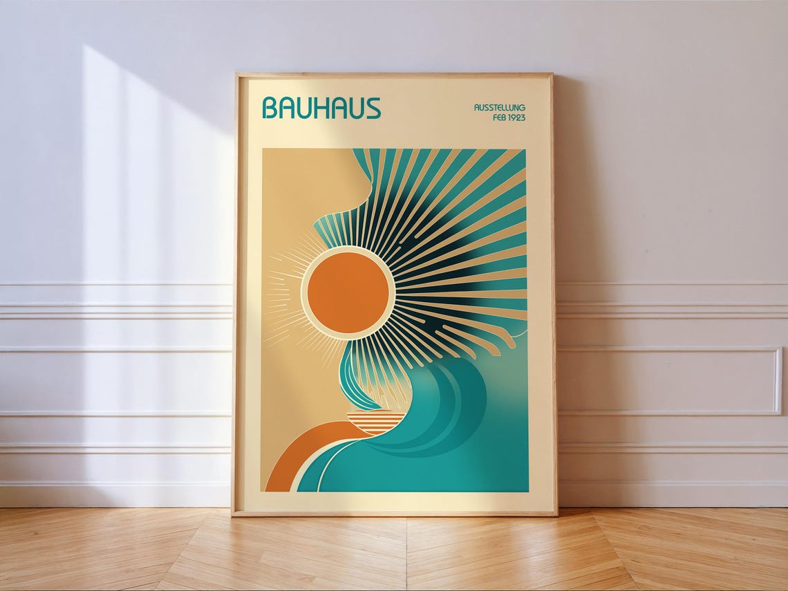 Sun Waves Bauhaus Print, Mid-Century Coastal Art