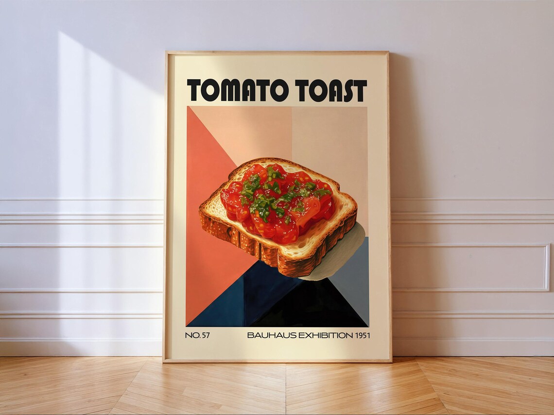 Tomato Toast Bauhaus Poster, Retro Food Art Print