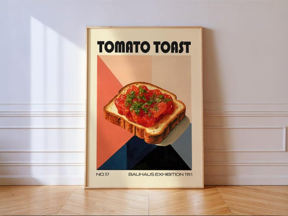 Tomato Toast Bauhaus Poster, Retro Food Art Print