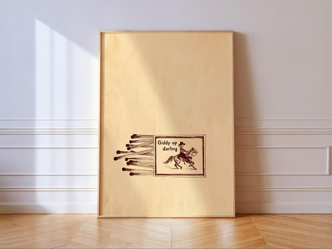 Giddy Up Darling Cowgirl On Horse Vintage Western Matchbox Wall Art