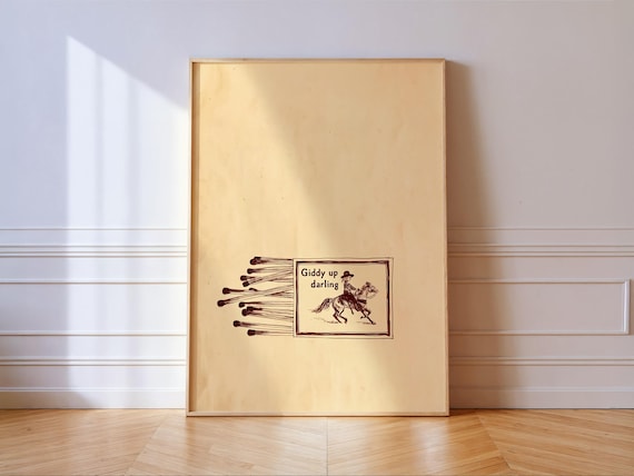 Giddy Up Darling Cowgirl On Horse Vintage Western Matchbox Wall Art