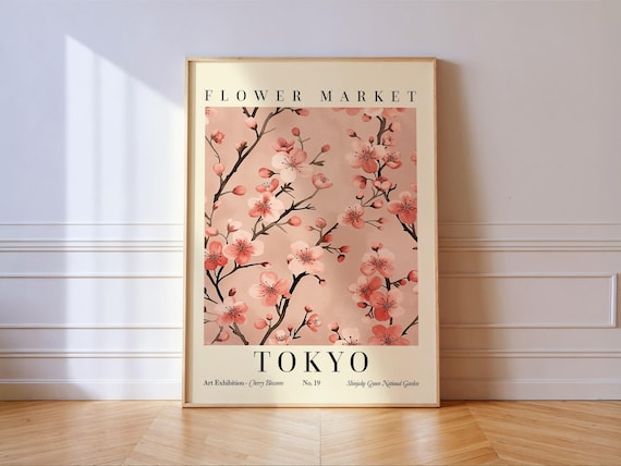 Tokyo Flower Market Poster, Floral Cherry Blossom Print
