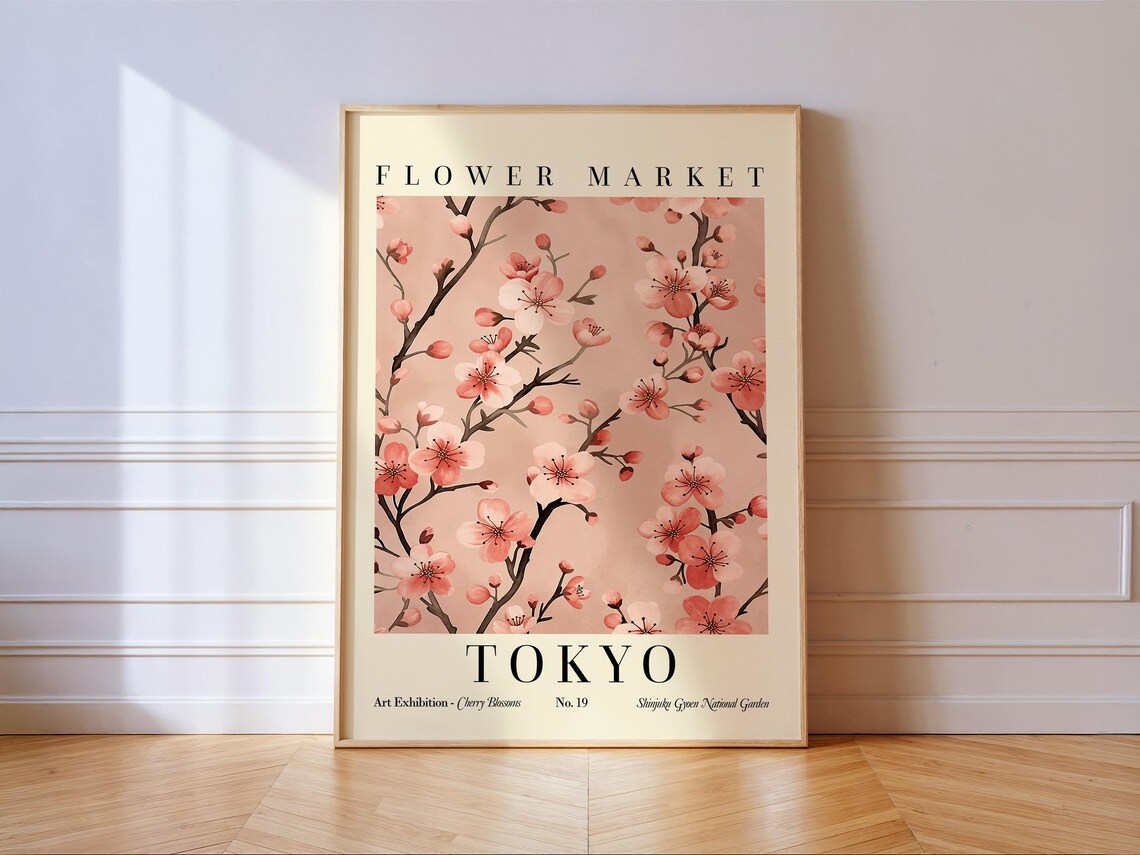 Tokyo Flower Market Poster, Floral Cherry Blossom Print
