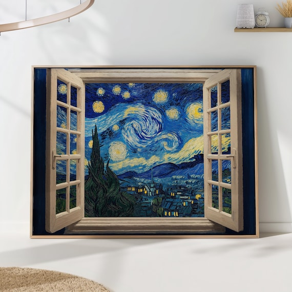 Starry Night Window, Van Gogh Inspired Art Print