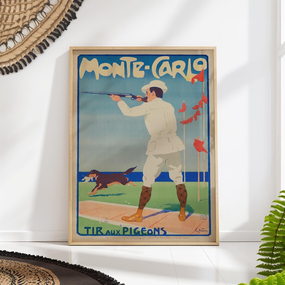 Monte Carlo Hunting Poster, Vintage French Riviera Travel Poster