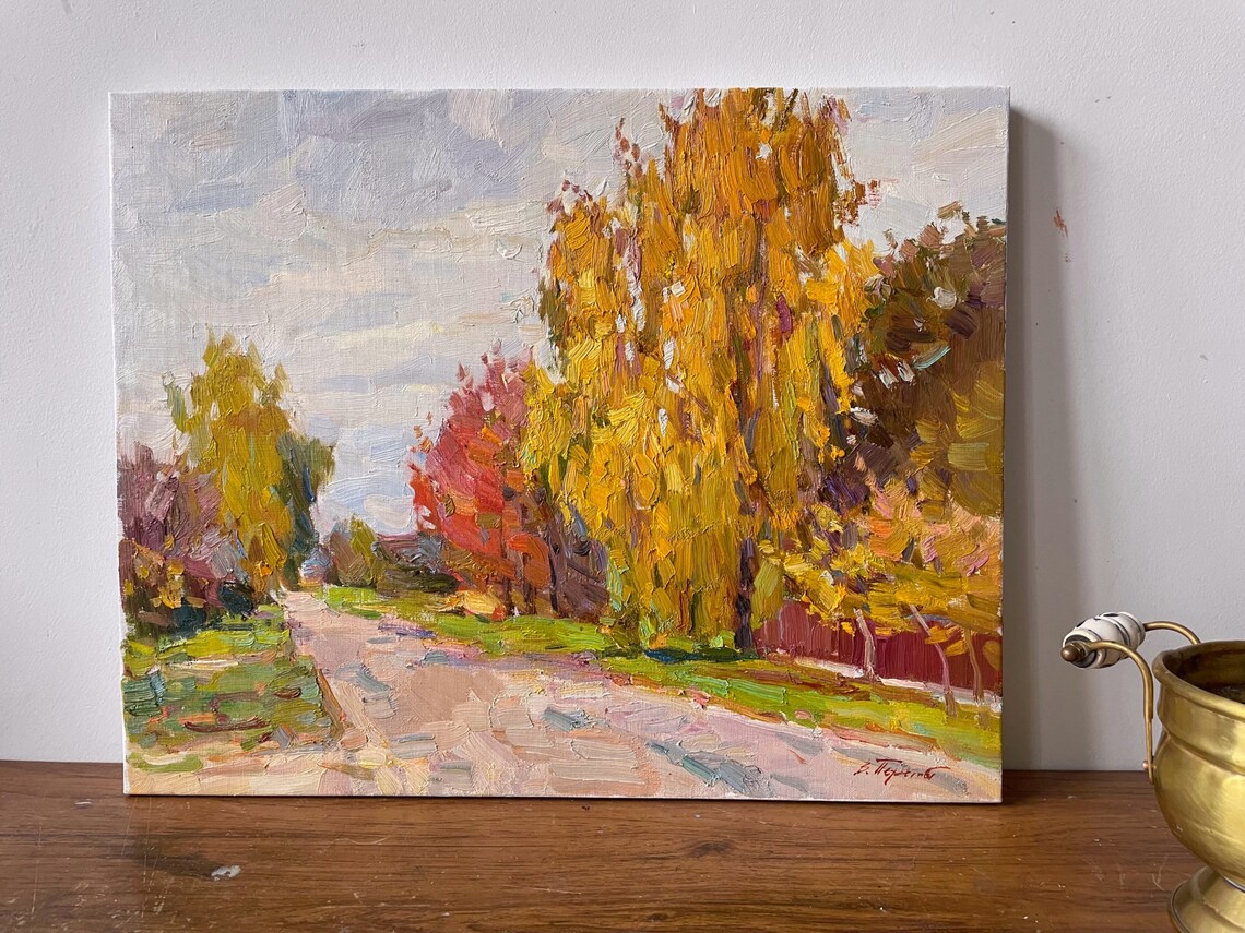 Autumn Country Road Colorful Trees Impressionist Oil Painting Scenery - Image 4