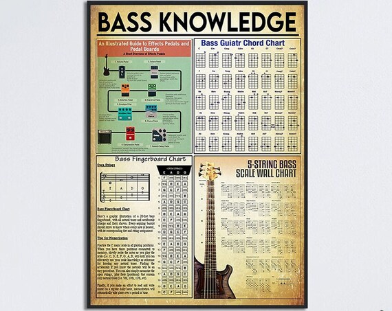 Bass Fingerboard Chart, Beginner Guitar Art Print