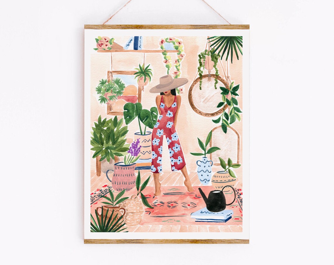 Plant Lady Art Print, Moroccan Inspired Bohemian Decor