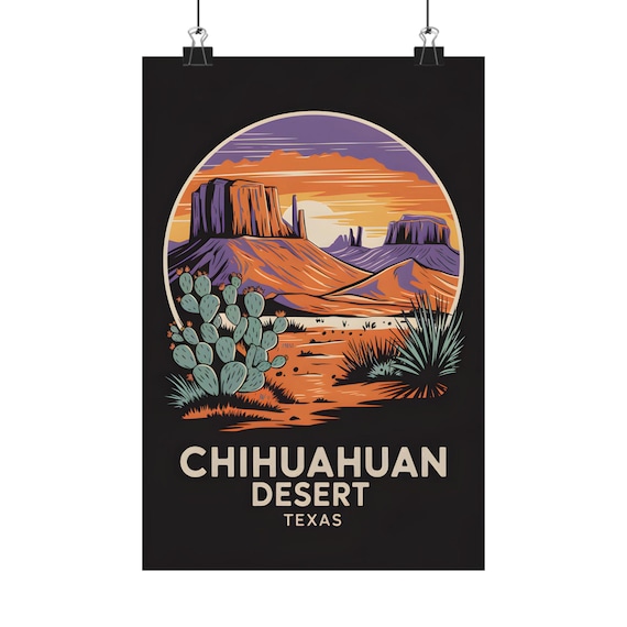 Chihuahuan Desert Texas Sunset Poster Prickly Pear Cactus Circle Artwork