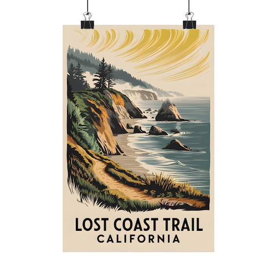 Lost Coast Trail California Rugged Cliffs Seascapes Retro Travel Poster