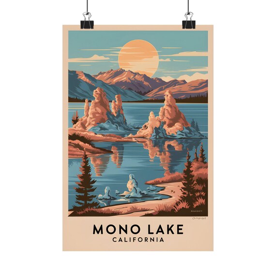 Mono Lake California Vintage Poster Tufa Towers Sunset Reflection Scene