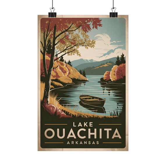 Lake Ouachita Arkansas Retro Lake Scene Vintage Travel Poster