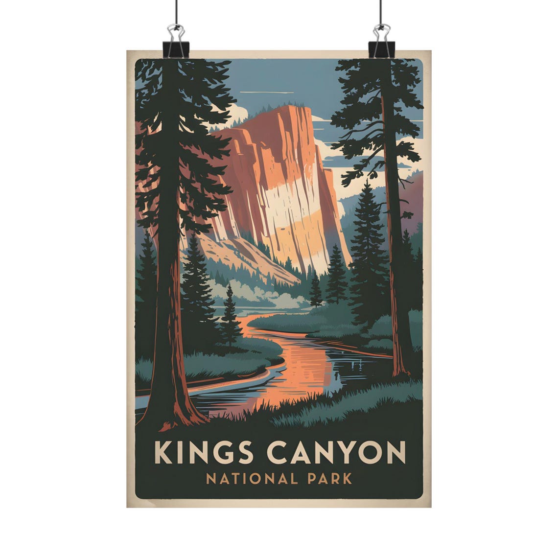 Kings Canyon National Park Granite Cliffs River Retro Travel Poster