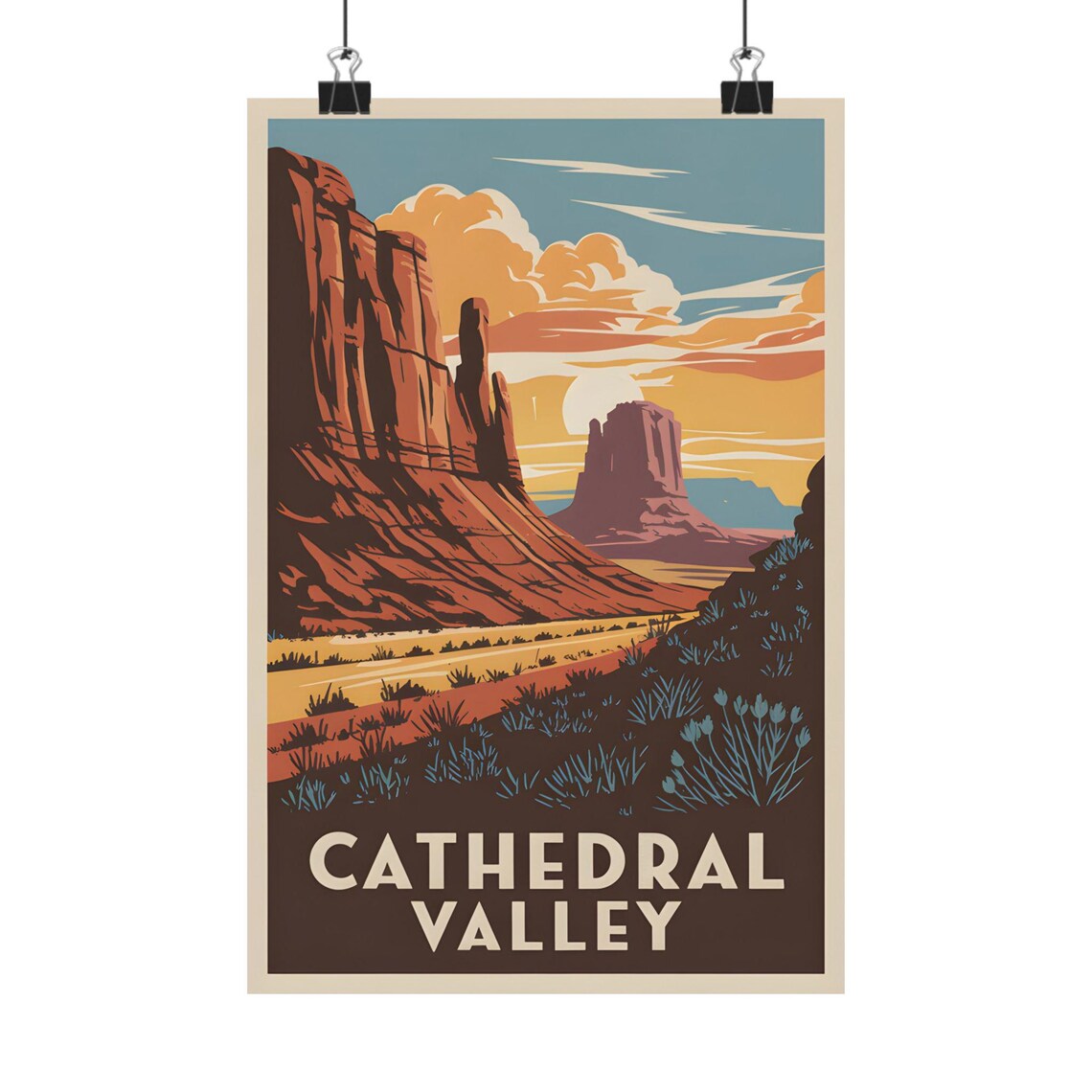 Cathedral Valley Landscape, Vintage Style Art Print