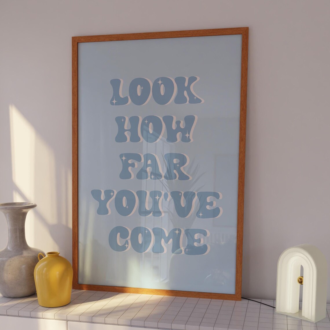 Look How Far You Have Come Retro Bubble Blue Positive Poster