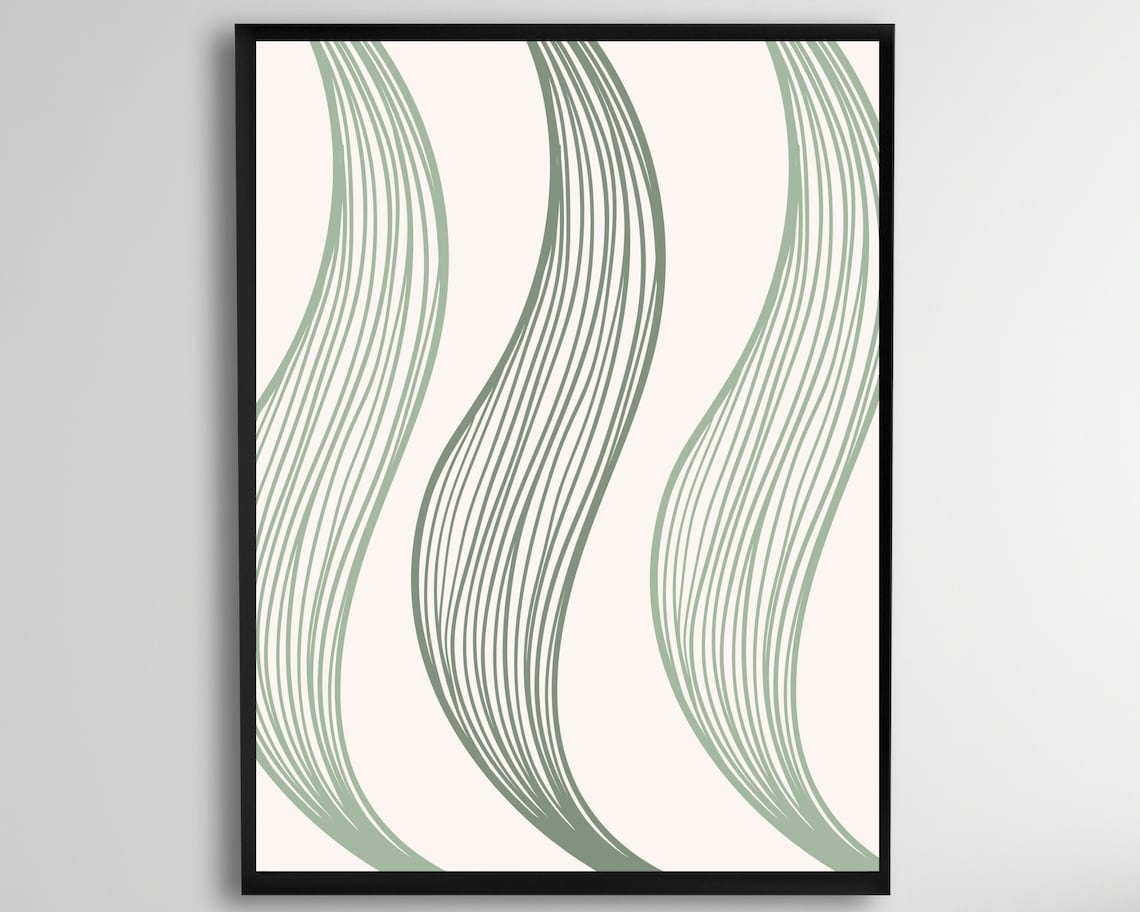 Green Abstract Wall Art Gallery Prints Instant Decor Lines