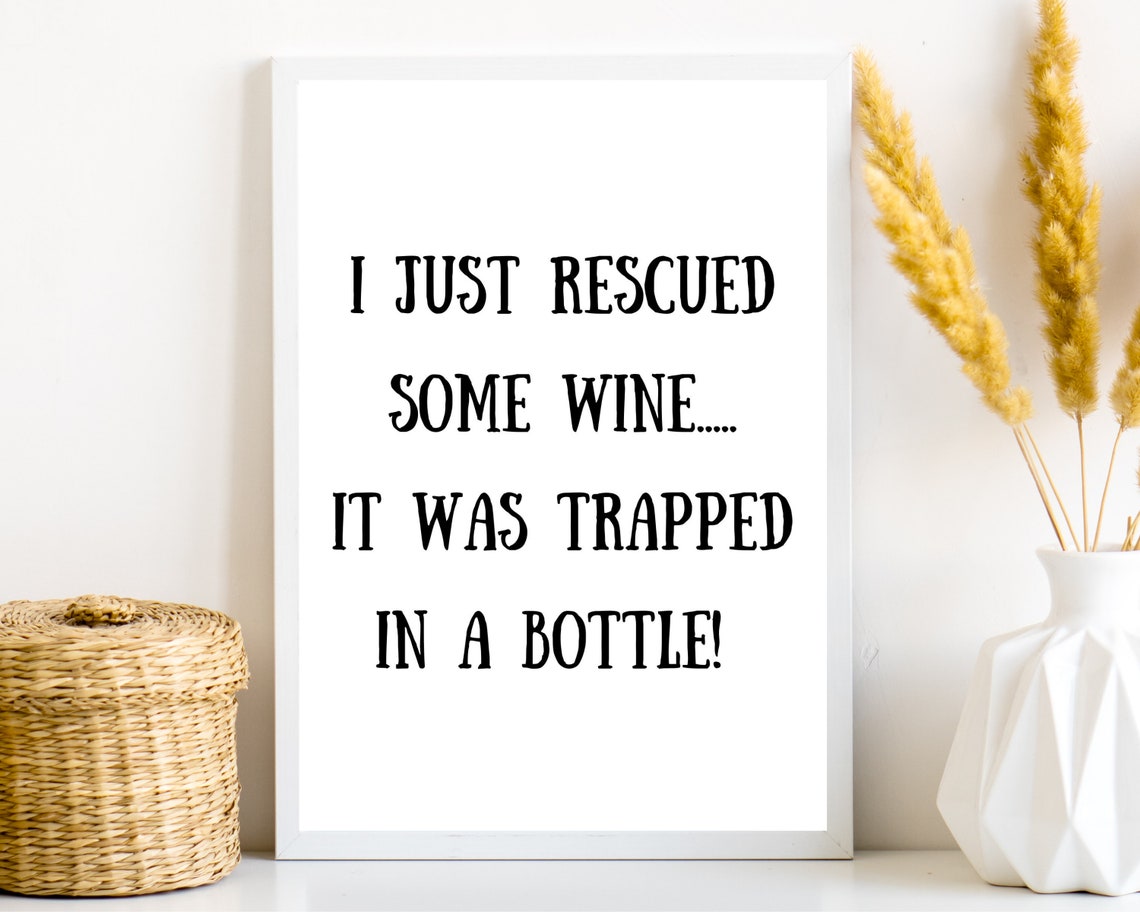 Funny Rescued Wine Quote Bar Sign Humorous Kitchen Wall Art Decor
