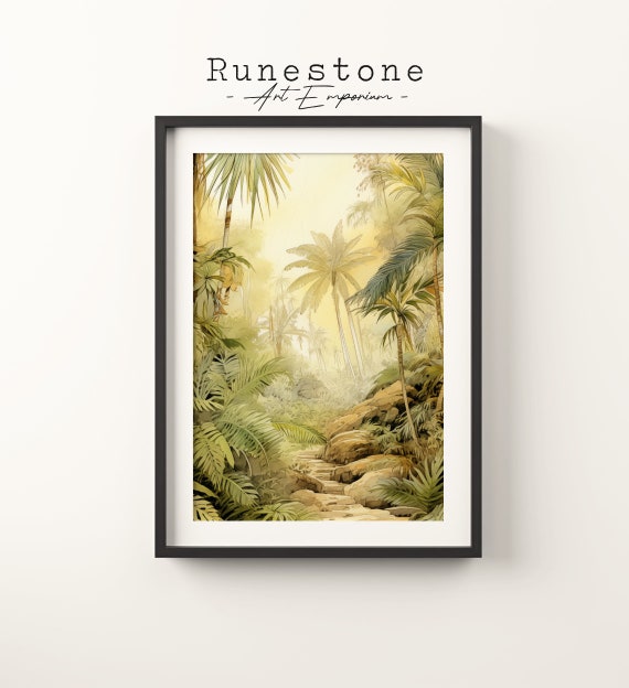 Vintage Tropical Jungle Sketch Lush Boho Wall Art Modern Bohemian Hand Drawn Natural Landscape Print