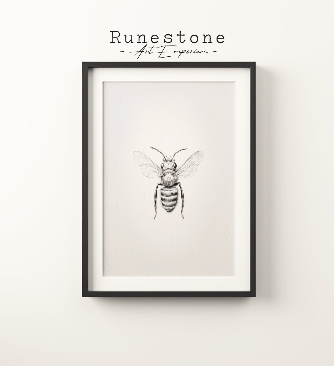 Vintage Bee Sketch Art Print, Minimalist Illustration