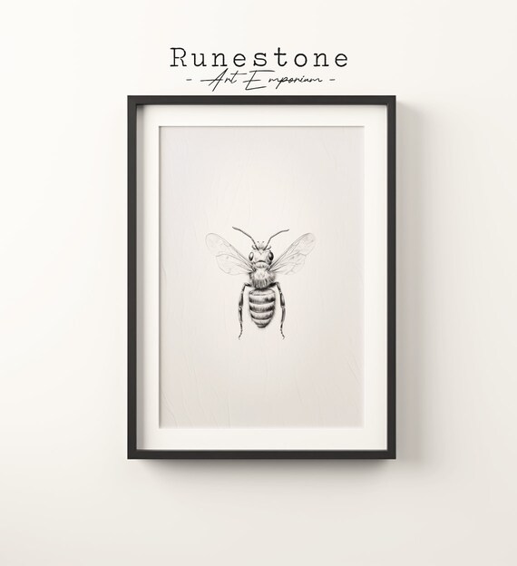 Vintage Bee Sketch Art Print, Minimalist Illustration