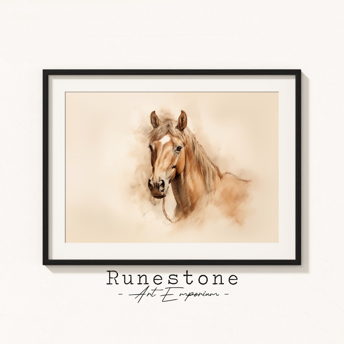Chestnut Horse Head Sepia Watercolor Sketch Equestrian Art Poster
