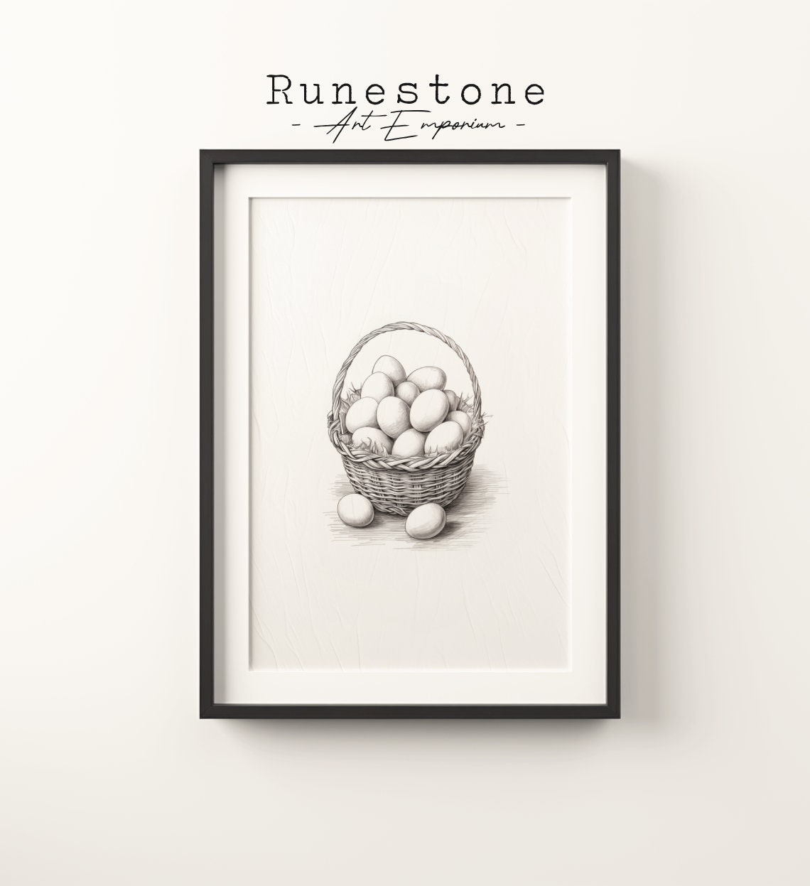 Easter Egg Basket Sketch Print Festive Wall Art Minimal Portrait Pencil Drawing Decor Neutral