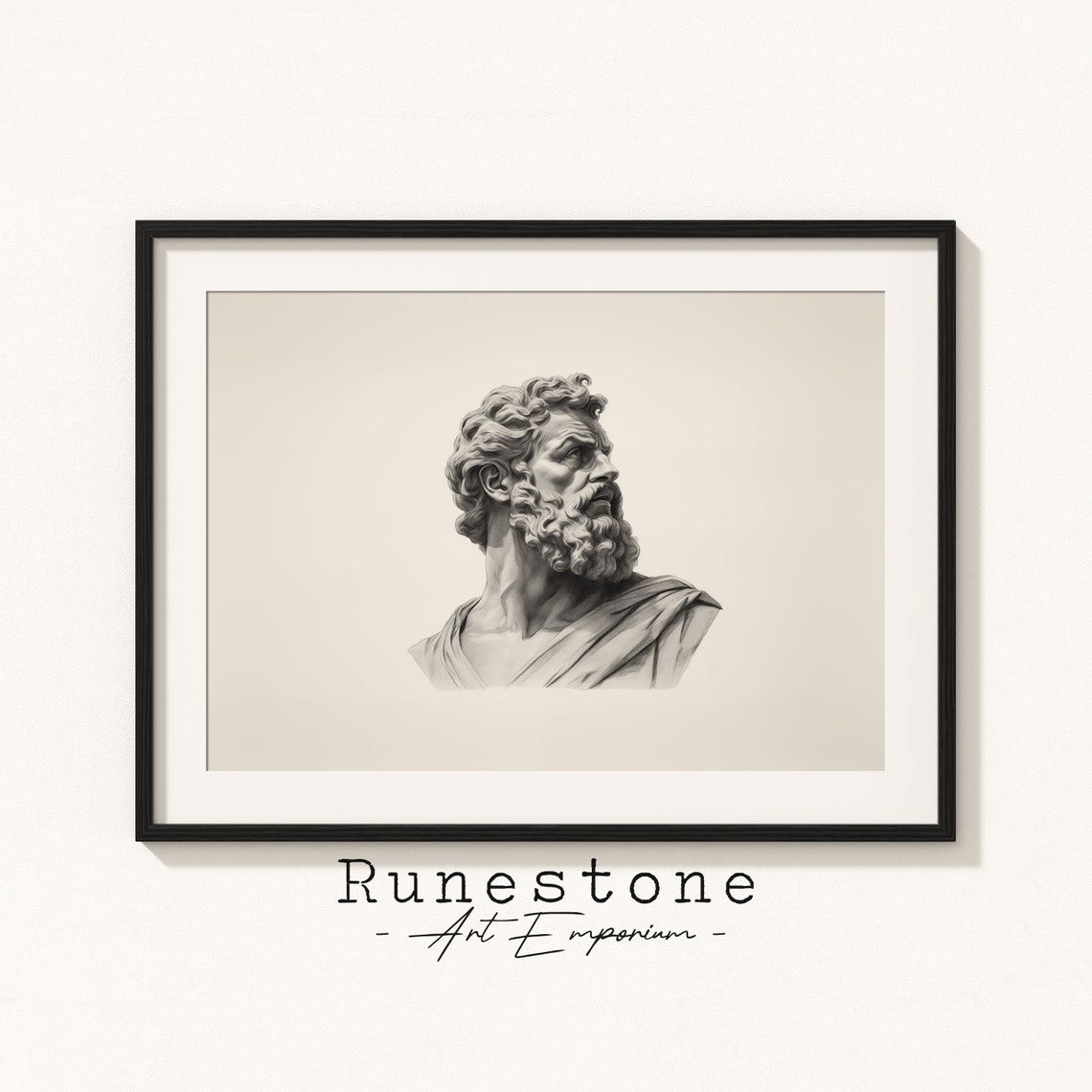 Greek Marble Bust Sketch Bearded Man Classical Sculpture Pencil Print