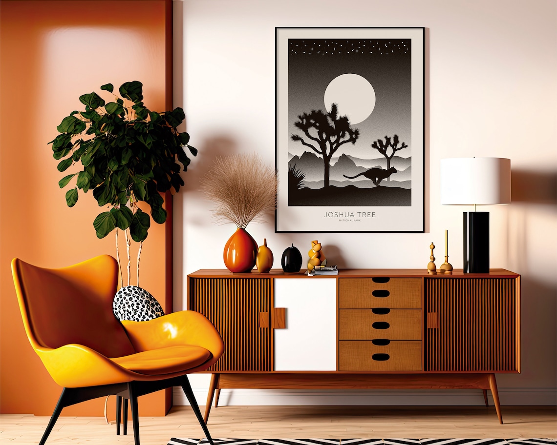 Joshua Tree National Park Black White Moon Silhouette Travel Poster - Image 2