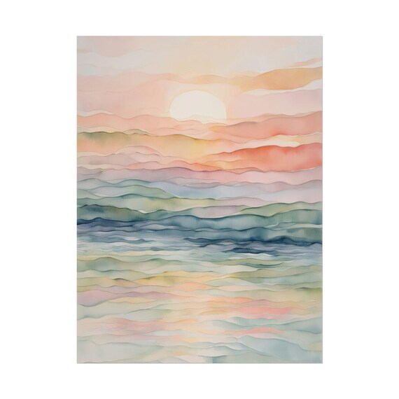 Pink Pastel Sunset Abstract Water Wall Art Print Nc21 Watercolor Painting