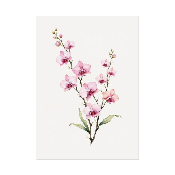 Pink Orchid Flowers Painting Elegant Bouquet Watercolor Print Minimalist Floral Botanical Wall Art