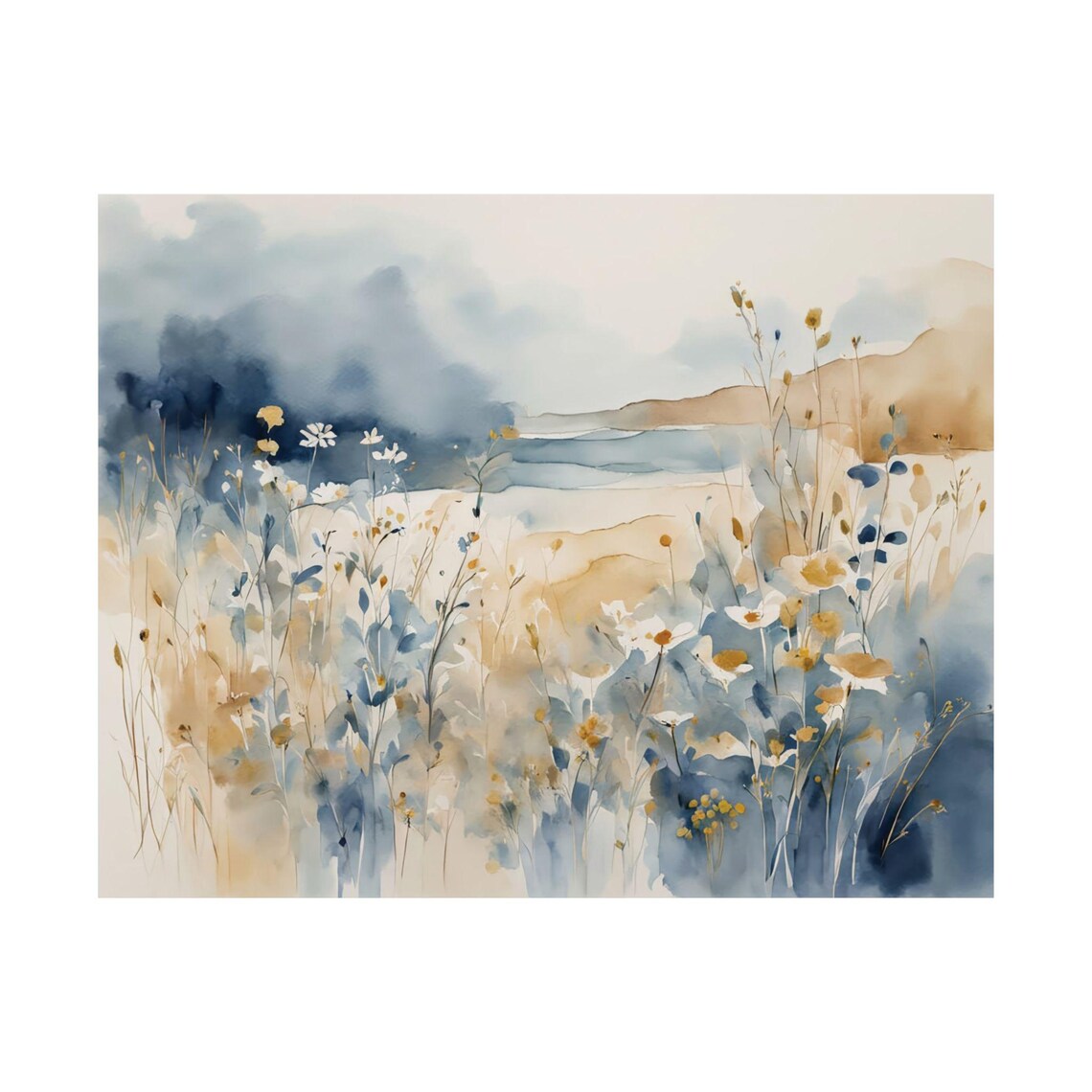 Santorini Wildflowers Art Print, Abstract Floral Watercolor