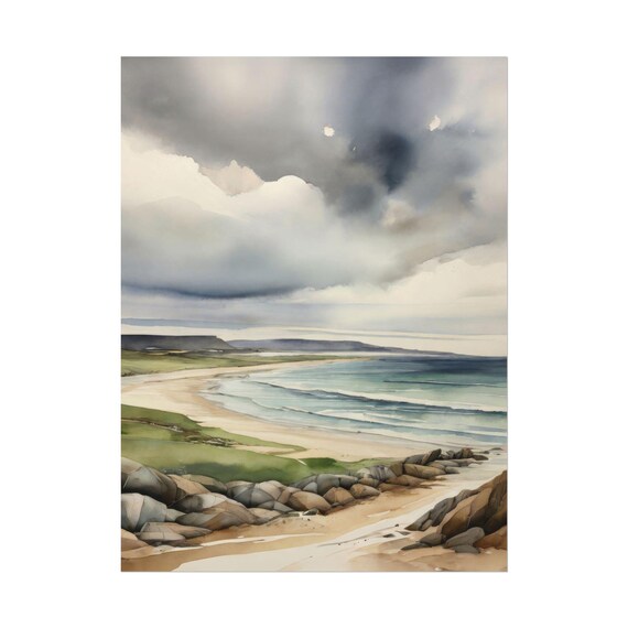 Fanore Beach County Clare Ireland Watercolor Coastal Landscape Poster