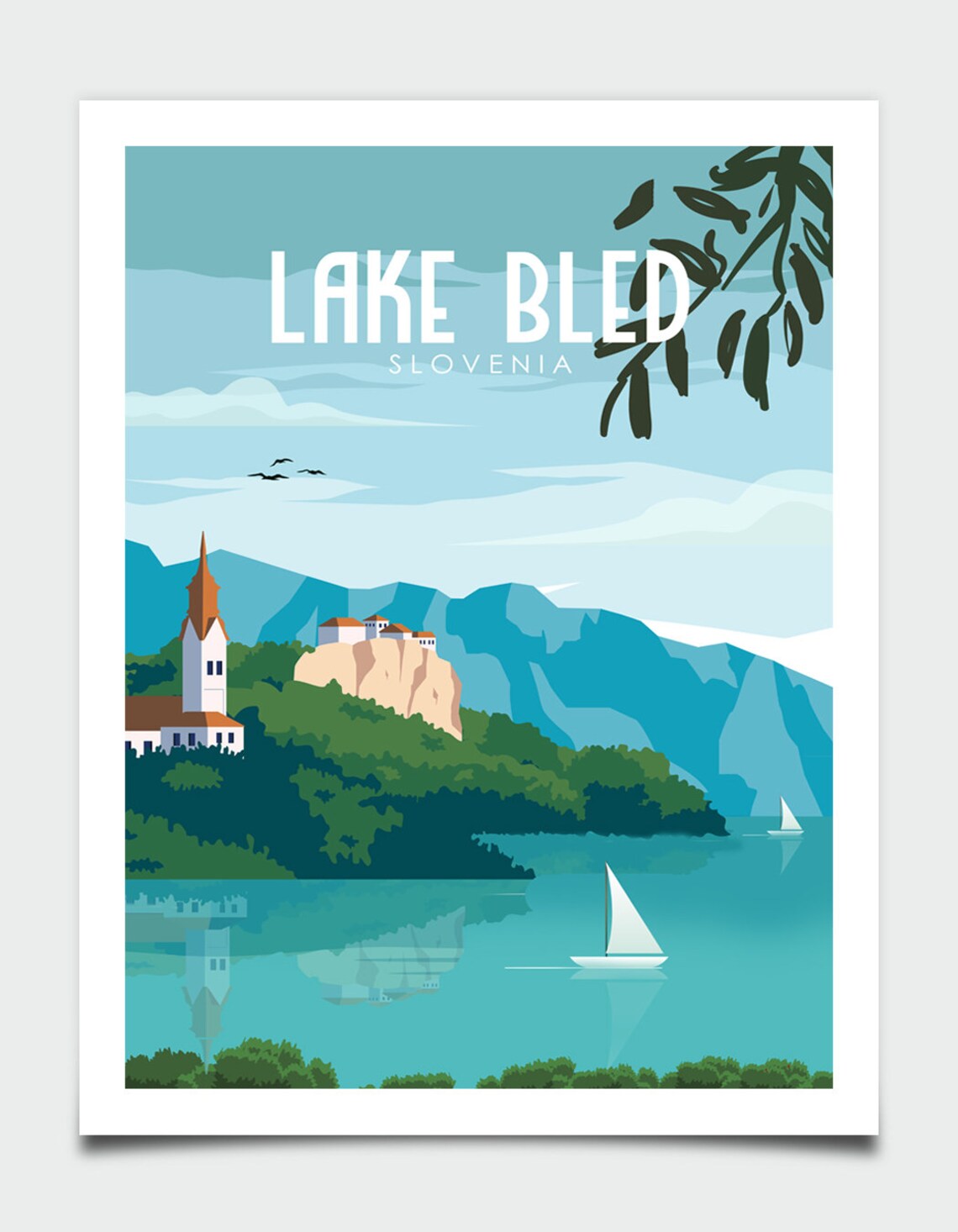 Lake Bled Slovenia Travel Poster, Retro Wall Art - Image 4
