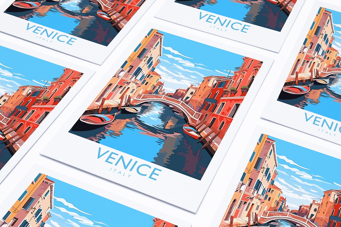 Venice Italy Canal Bridge Gondola Cityscape Vintage Travel Poster - Image 4