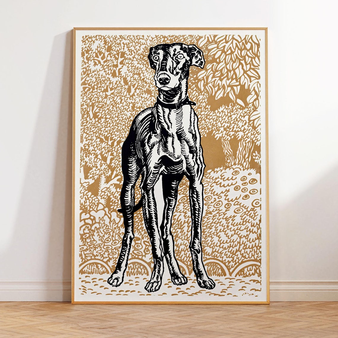 Greyhound Dog Vintage Illustration Gold Pattern Dog Lover Poster - Image 2