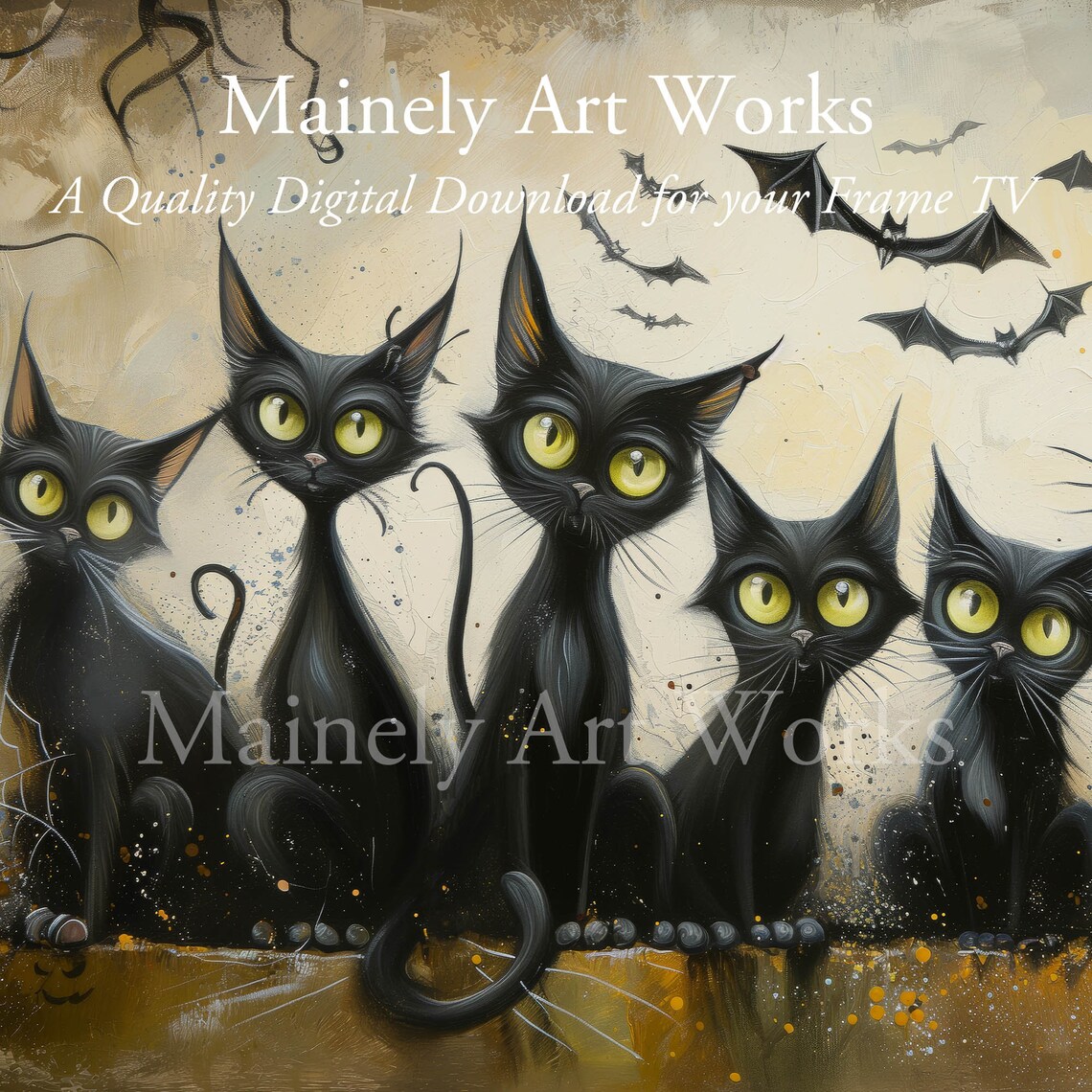 Black Cats, Halloween Cats and Bats Art Print - Image 3