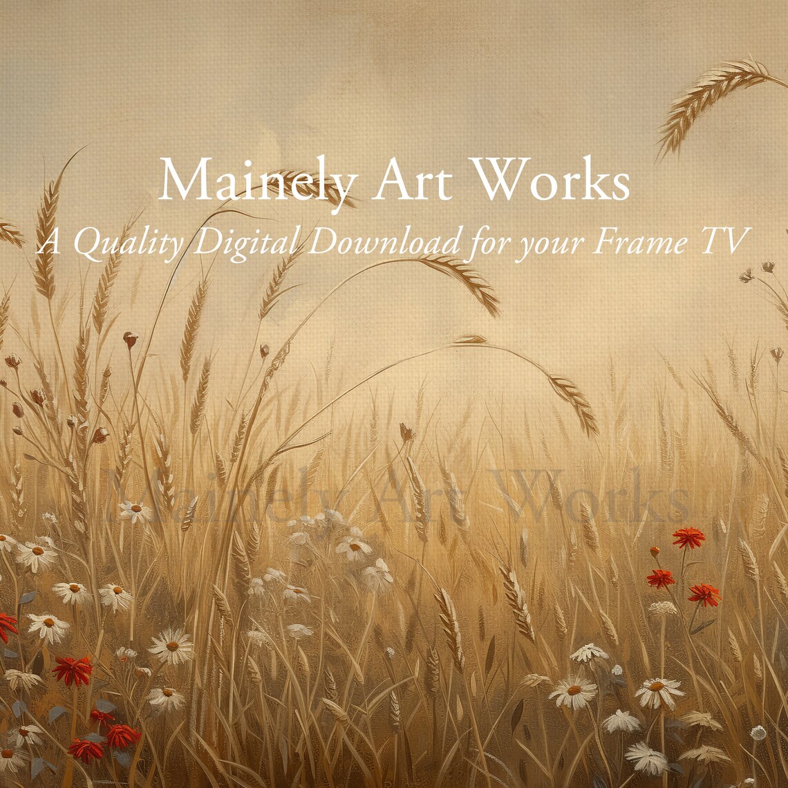 Country Art Frame Tv Wildflower Meadow Painting For Tv Wheat And Flowers Fall Vintage Painting Textured Style Art For Tv - Image 3