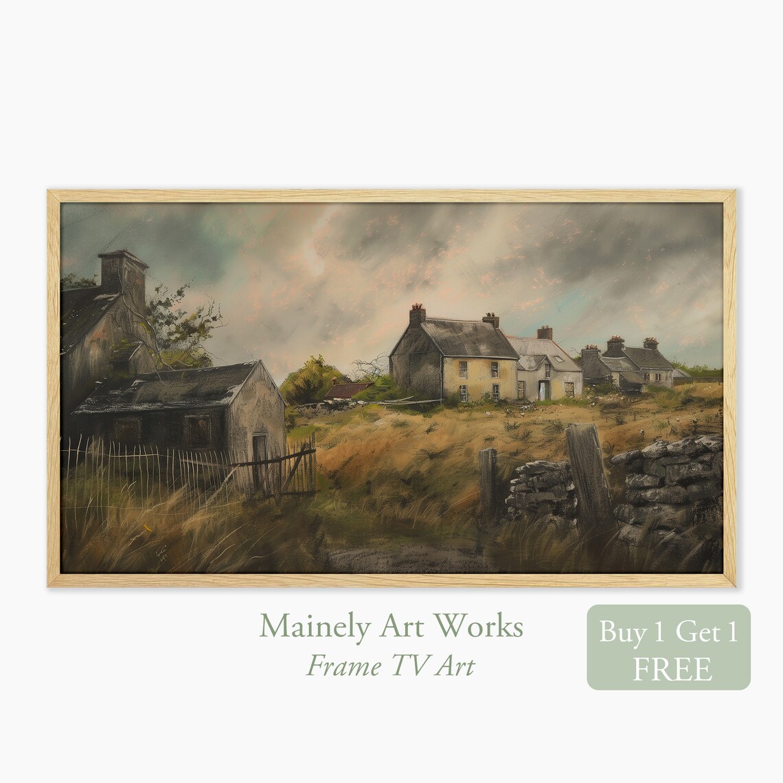 Irish Countryside Farmhouse Village Antique Style Countryside Poster