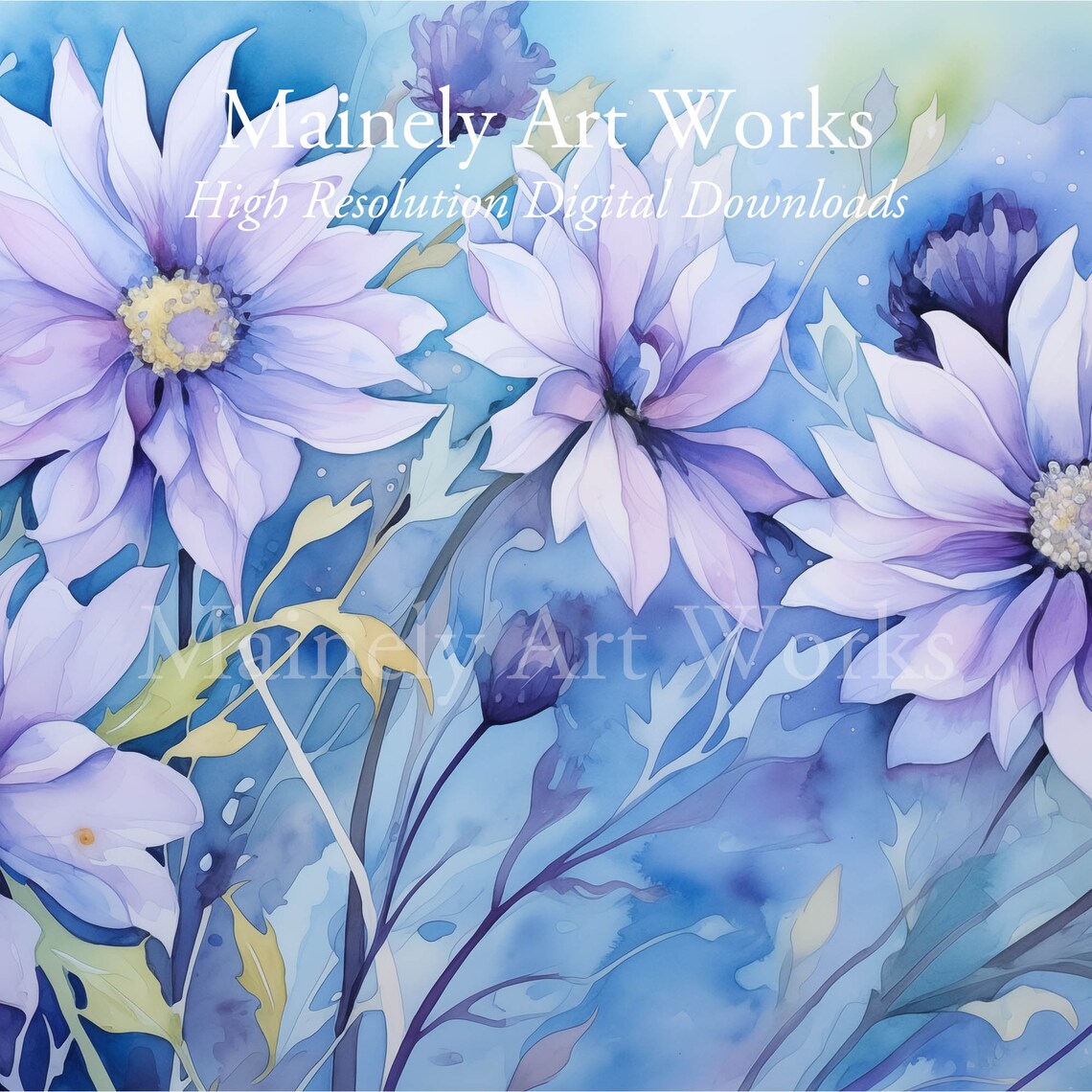 Purple Asters Watercolor Painting Violet Blooms Summer Floral Wall Art Print - Image 3