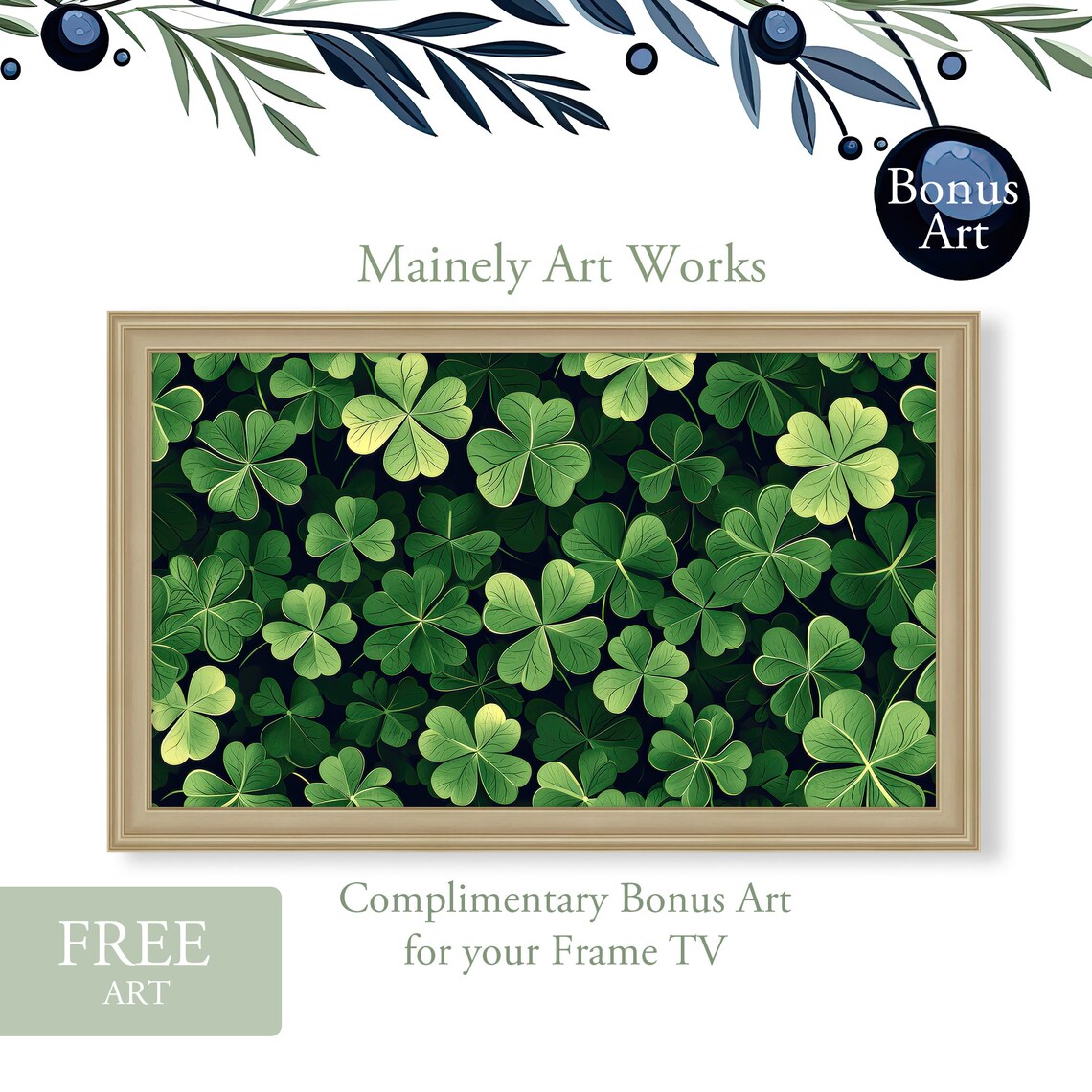 Girl Blowing Glowing Shamrock Fairy Dust Magical Night Forest Wall Poster - Image 3