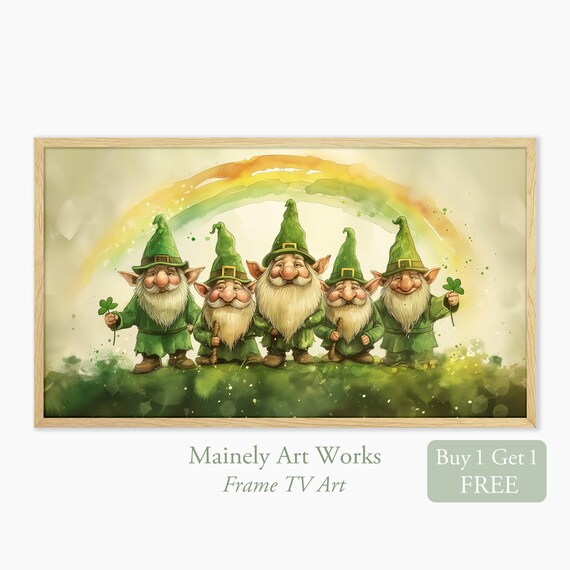 St. Patrick's Day Gnome TV Art, Rainbow Shamrocks