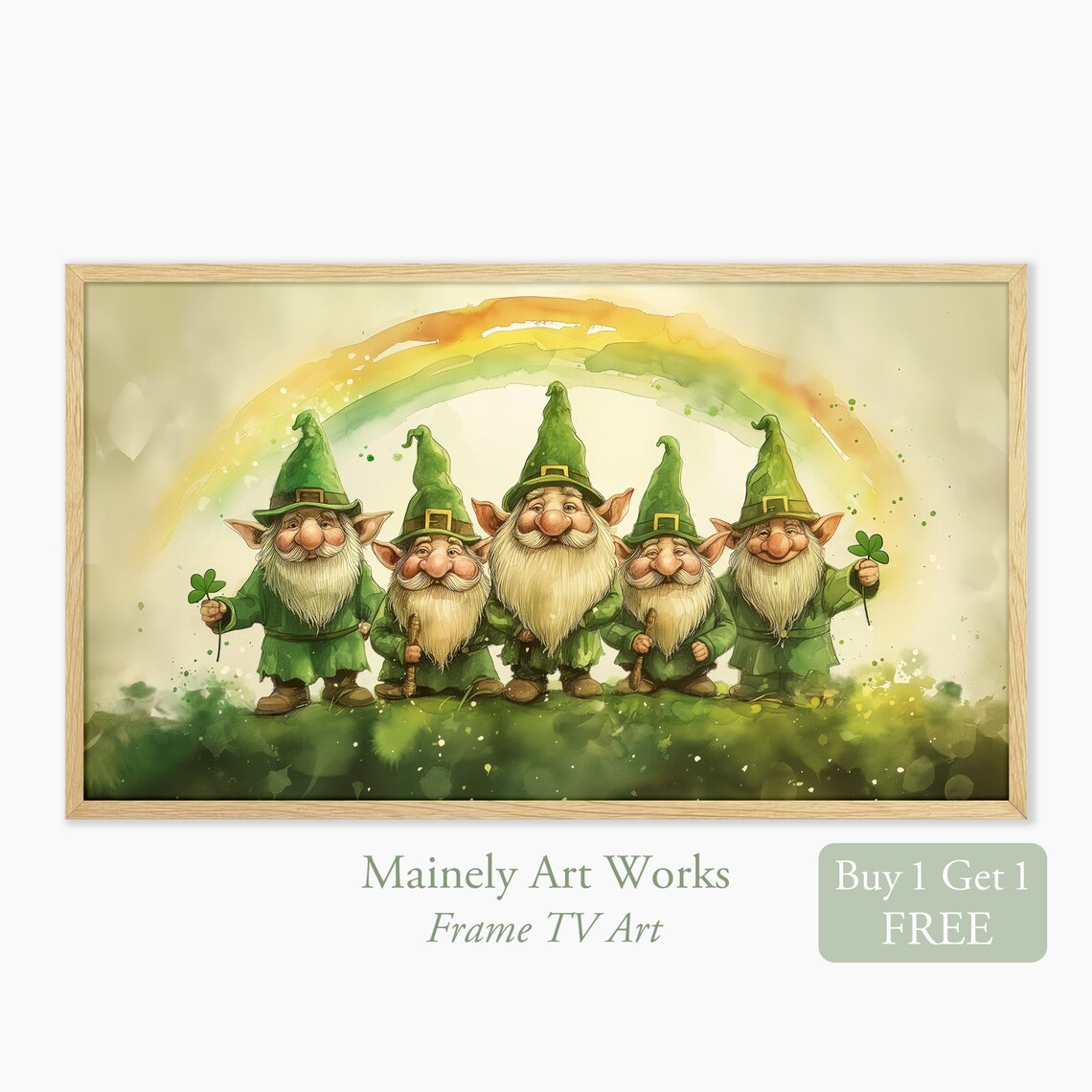 St. Patrick's Day Gnome TV Art, Rainbow Shamrocks