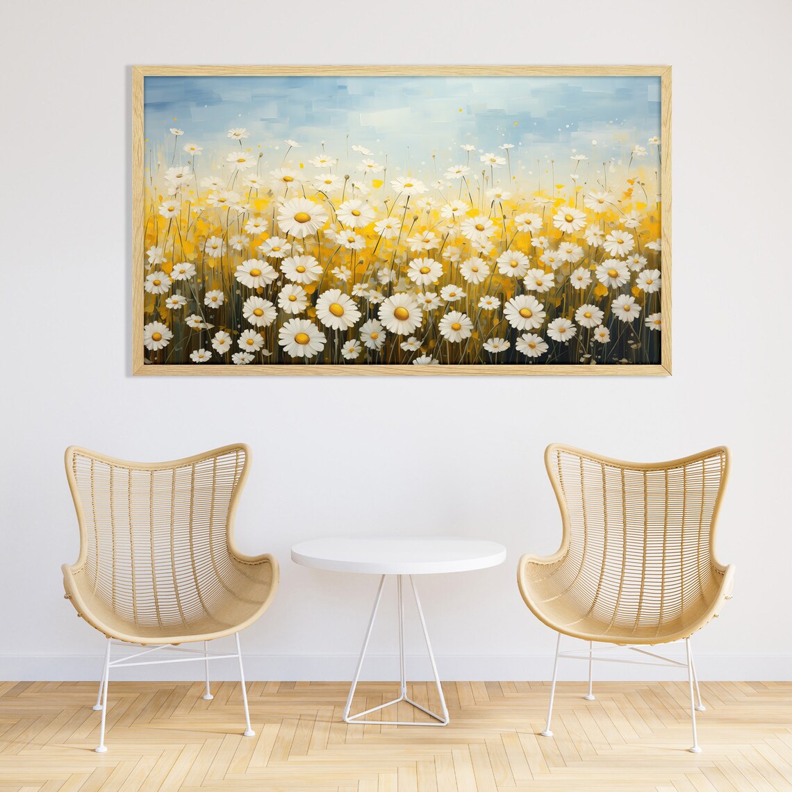 White Daisy Meadow Vibrant Wildflower Field Painterly Floral Wall Art Print - Image 2