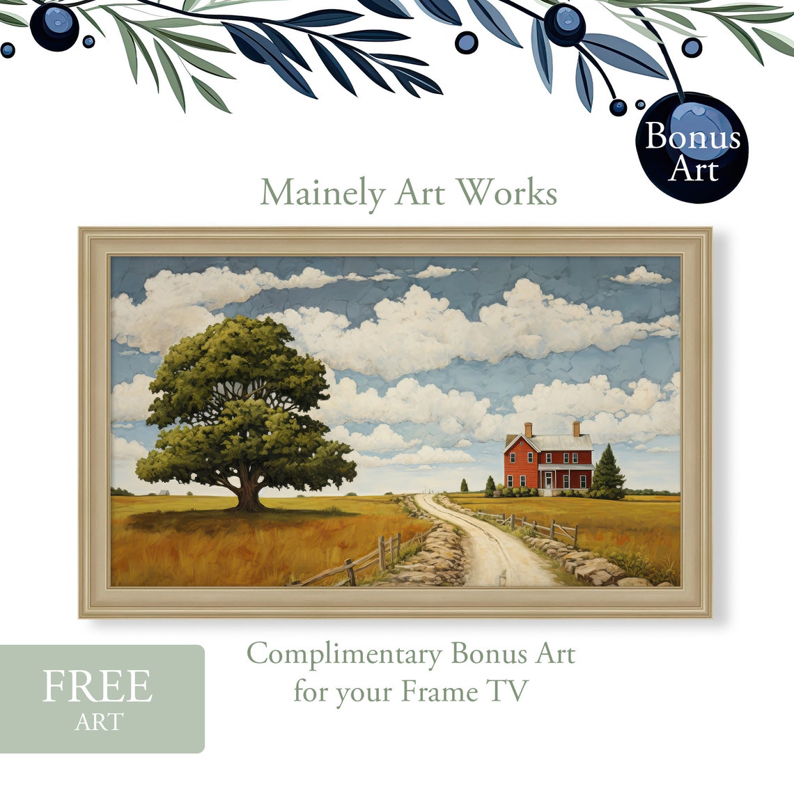 Farmhouse Frame Tv Art Country Farm Painting For Frame Tv Oil Painting Of Farm And House Farmland Frame Tv Set - Image 3
