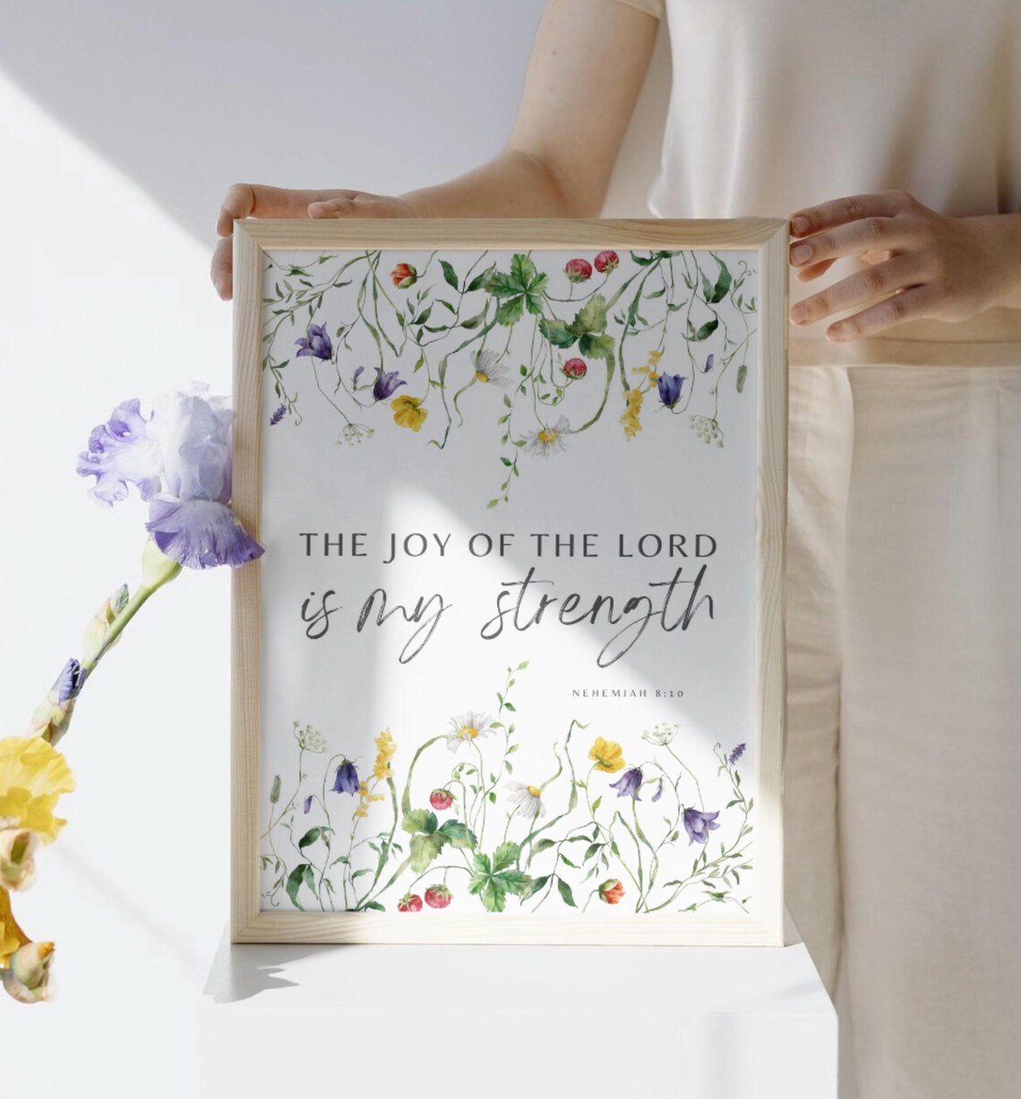 The Joy Of The Lord Is My Strength Wildflower Watercolor Wall Art - Image 3