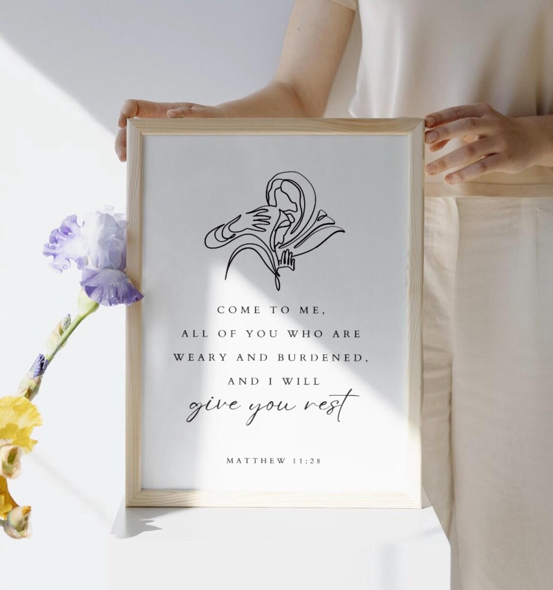 Matthew 1128 Give You Rest Line Art Embrace Christian Verse Poster - Image 3