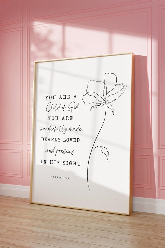 Psalm 139 Scripture Line Drawing Floral Art Print