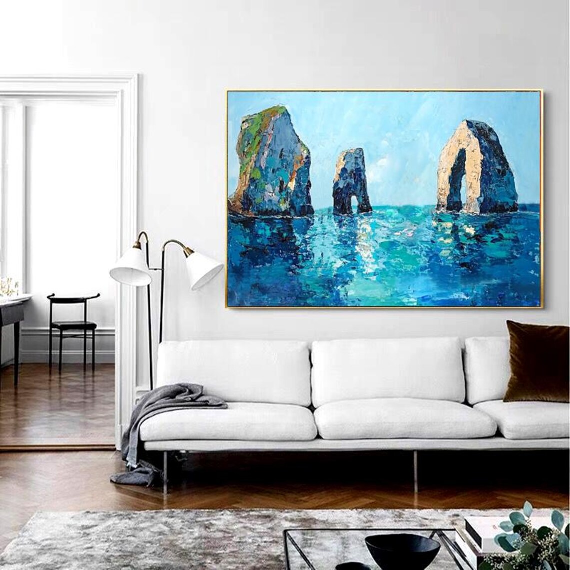 Blue Coast Seascape, Oil Painting Wall Art Print - Image 2